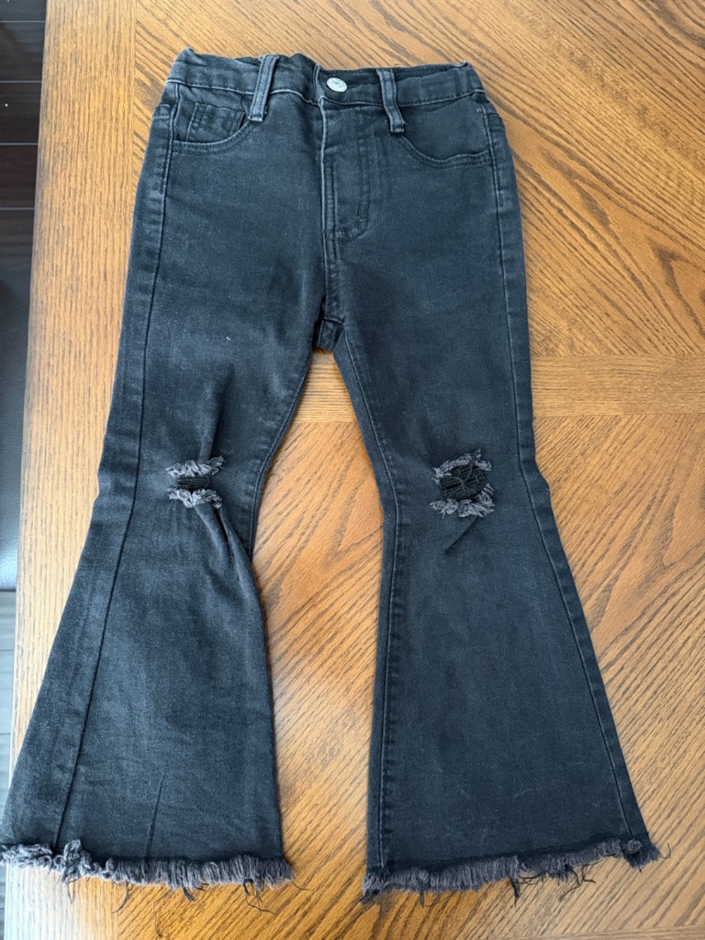 Kids Black Flared Ripped Jeans